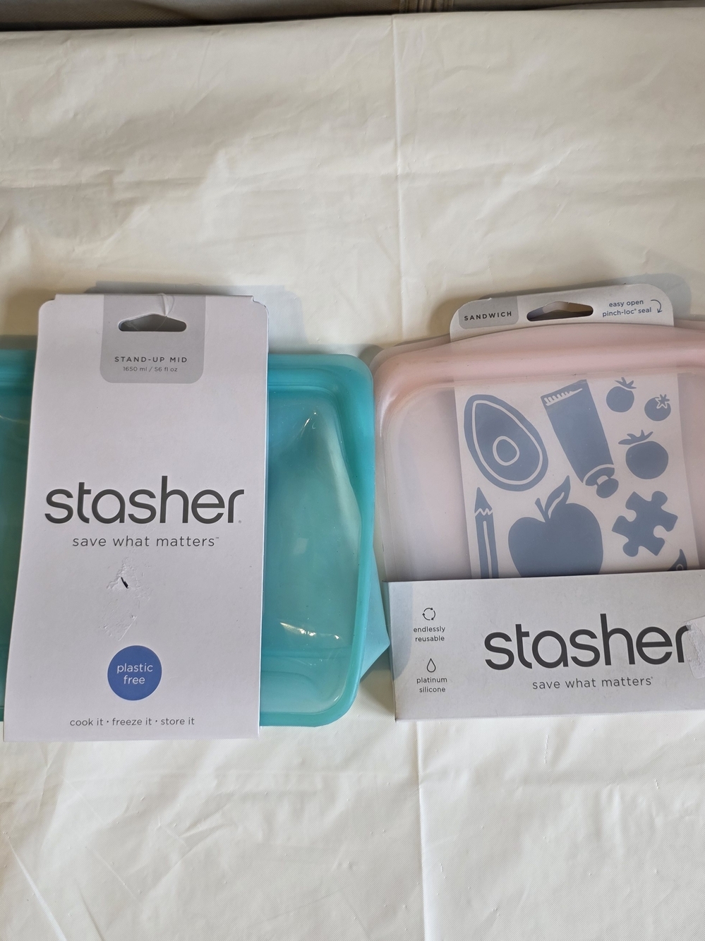 Stasher Reusable Silicone Food Storage Bags - Teal and Pink